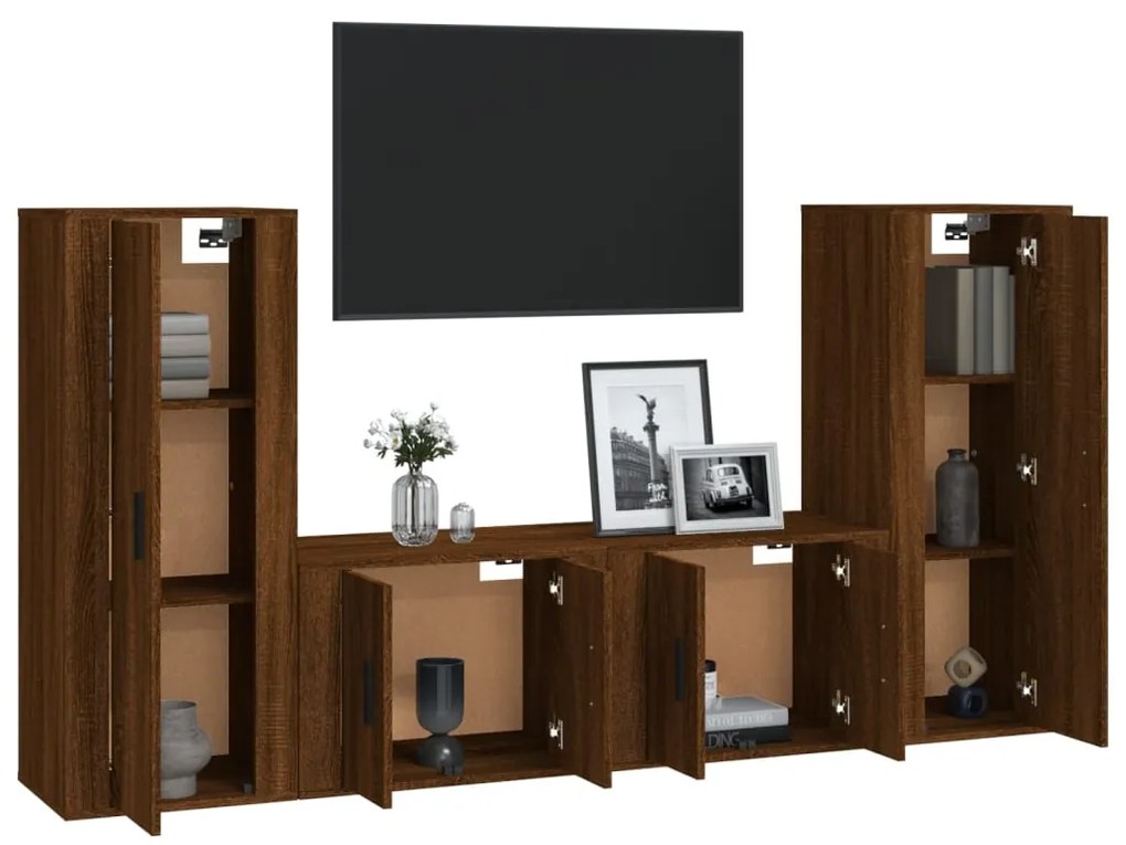 Conjunto móveis de TV 4pcs madeira processada carvalho castanho