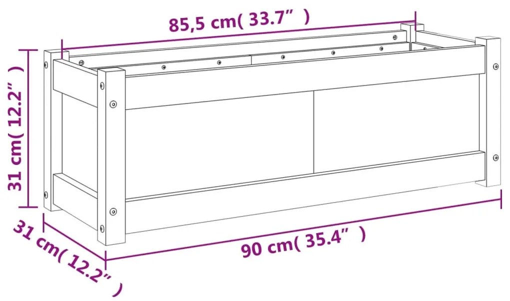 Vaso/floreira de jardim 90x31x31 cm pinho maciço branco