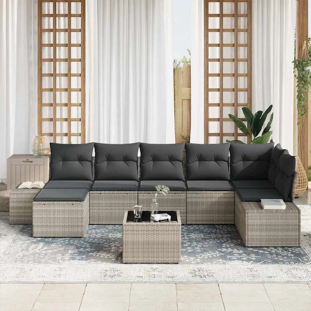 Conjunto de Sofá de Jardim de 8 Peças com Almofadas Cinzento Vime