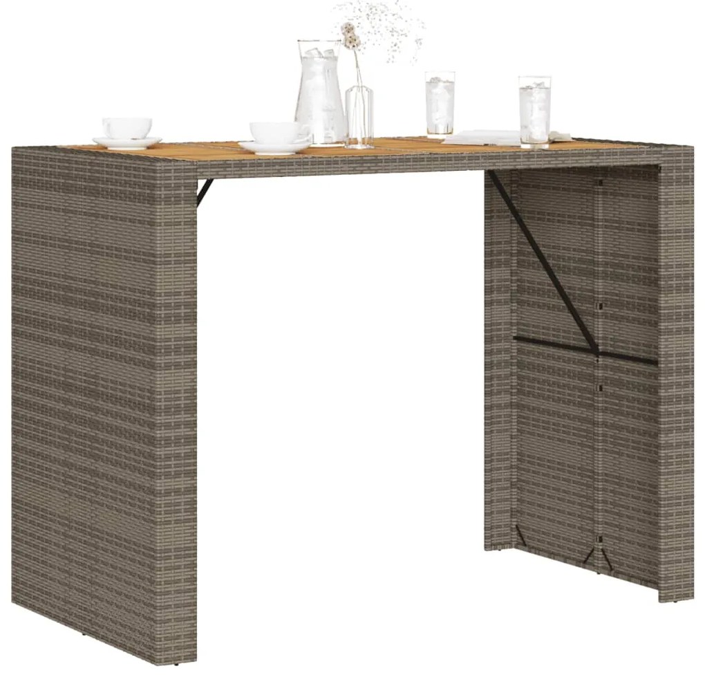 Mesa de bar para jardim com tampo em acácia vime PE cinza