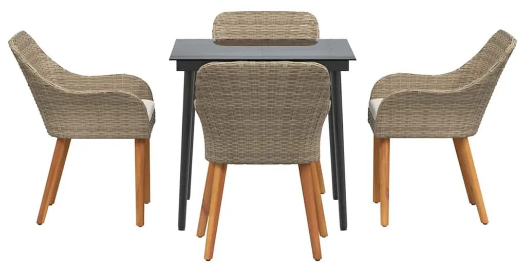 Conjunto de Jantar de Jardim 5 Peças Bege em Rattan Sintético