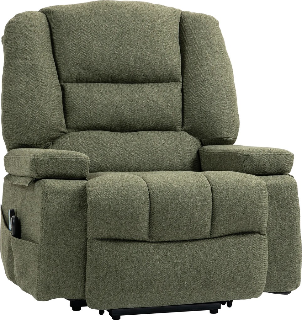 Poltrona elevatória elétrica com função de relaxamento, massagem e aquecimento, inclinação ajustável, apoio para os pés, comandos remotos, verde