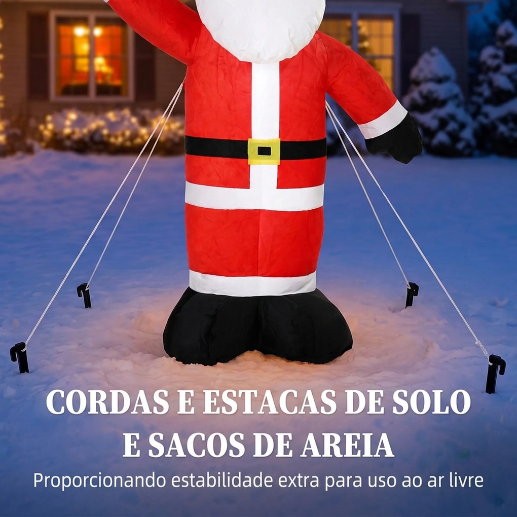 Pai Natal Insuflável de Natal 150 cm com Acabamento Aveludado e Saco de Arrumação, Decoração de Exterior