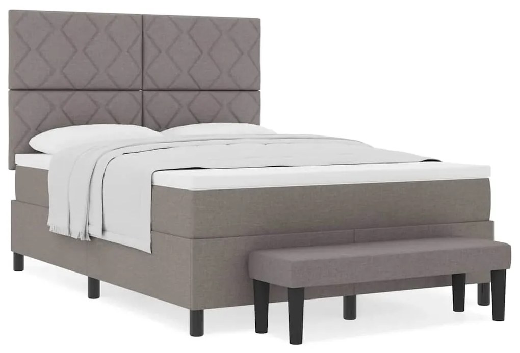 Cama Box Spring com Colchão e Banco Taupe 140x190 cm Tecido