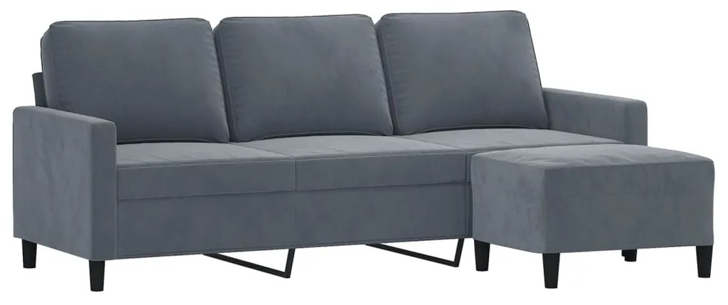 Sofá de 3 lugares com apoio de pés 180 cm veludo cinza-escuro