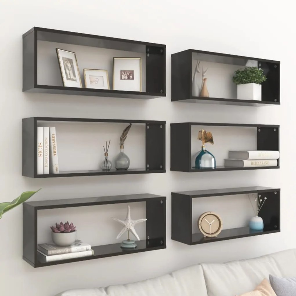 Prateleiras parede forma de cubo 6 pcs derivados madeira preto