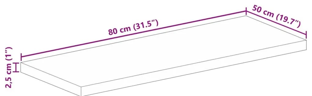 Tampo de mesa retangular 80x50x2,5 cm madeira de acácia maciça