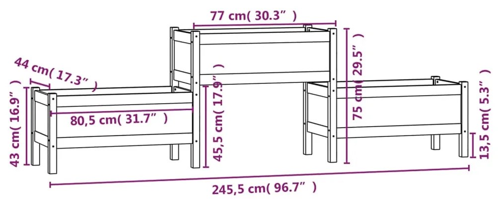 Vaso/floreira 245,5x44x75 cm pinho maciço cinzento