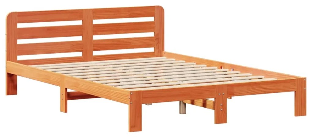 Cama sem colchão 135x190 cm madeira pinho maciça castanho-mel