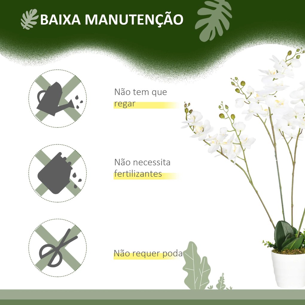 Planta Artificial Orquídea com Vaso Orquídea Artificial para Decoração de Casa Centro de Mesa Casamento Ø16,5x75 cm Branco