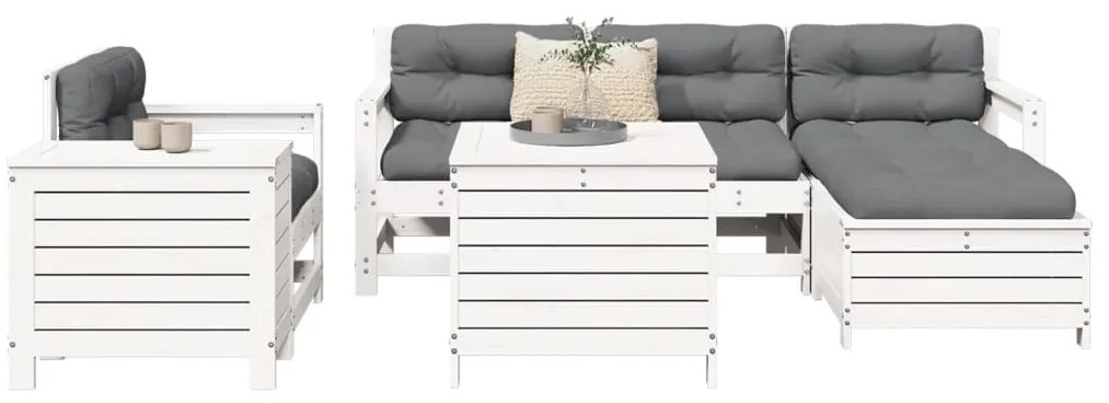 7 pcs conjunto de sofás para jardim pinho maciço branco