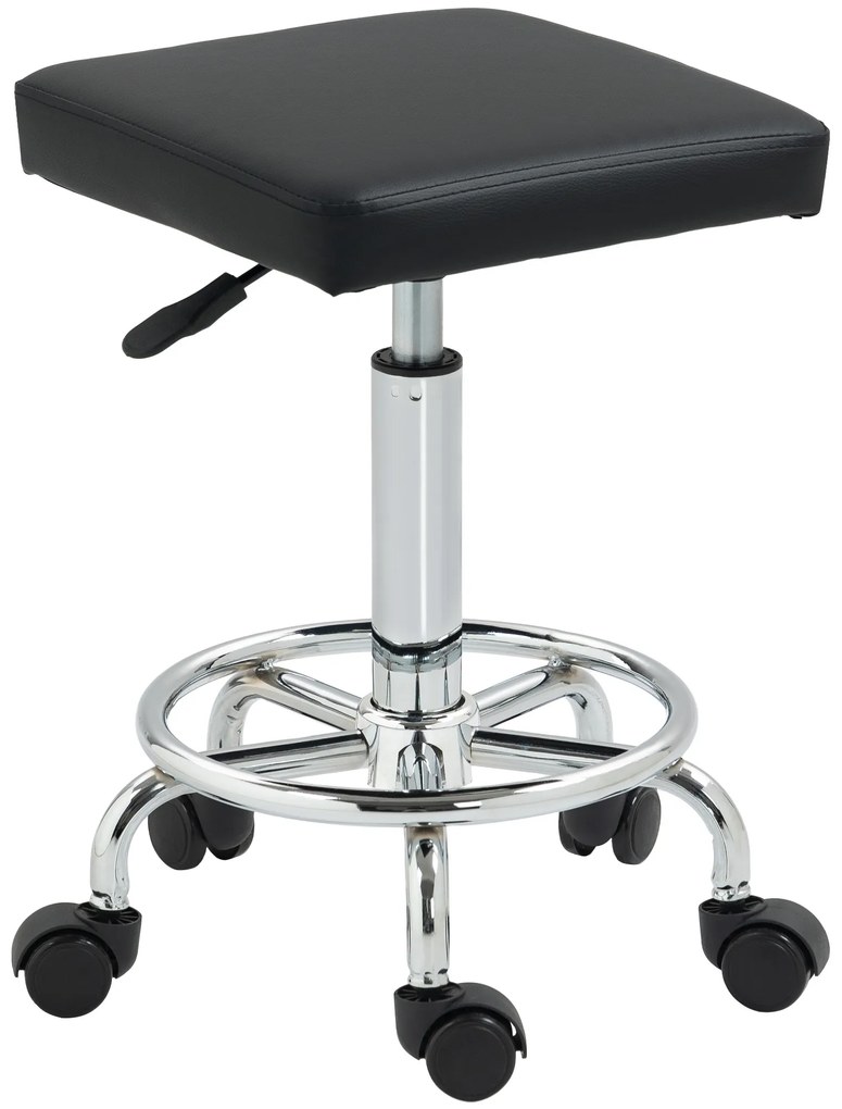 HOMCOM Banco Giratório com Rodas Altura Regulável 50-66 cm Assento Estofado em Imitação de Couro  34x34x50-66 cm Preto | Aosom Portugal
