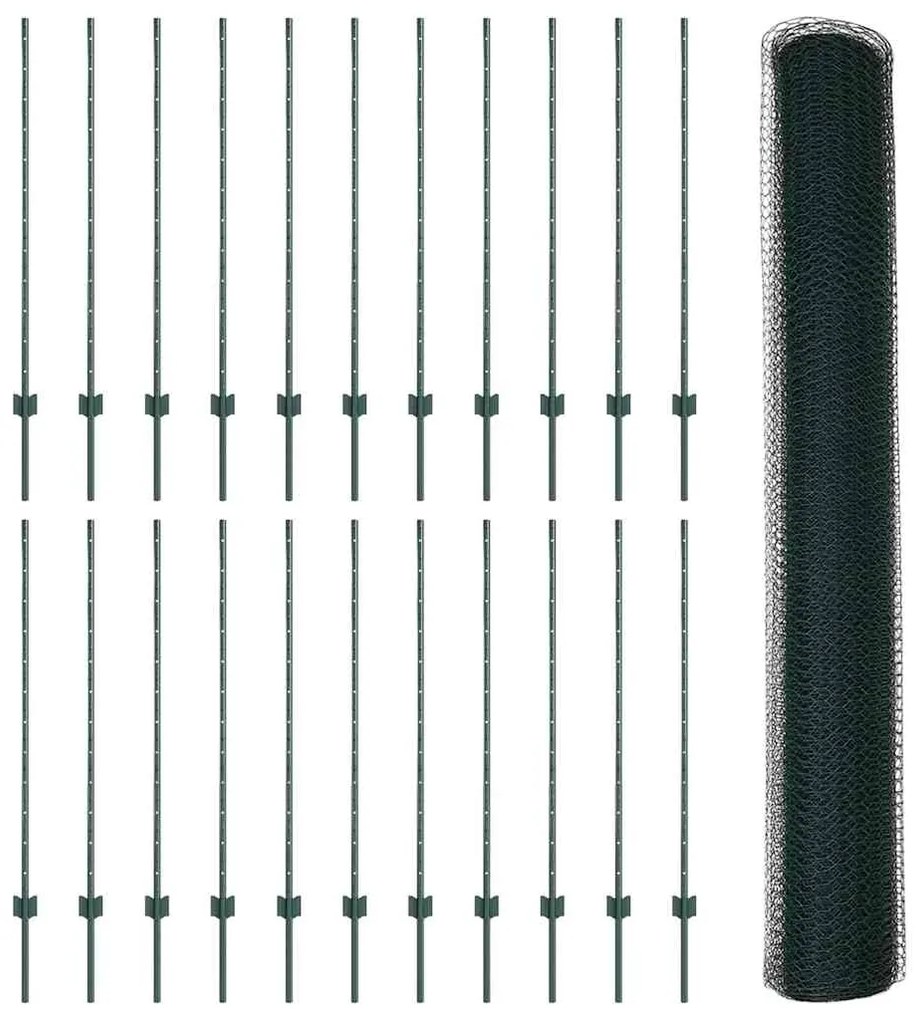 Postes de Cerca vidaXL 11 pcs U-Channel Verde 120 cm Aço