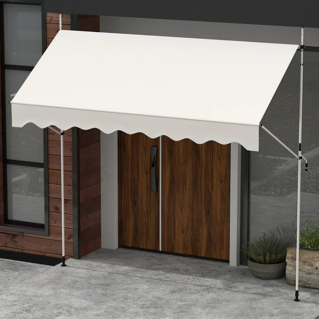 Toldo retrátil manual 3 m x 180 cm Sombra exterior ajustável sem perfuração com manivela para pátio, varanda, jardim Branco