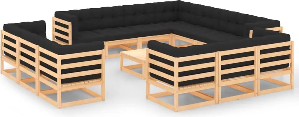 14 pcs conj. lounge de jardim com almofadões antracite pinho