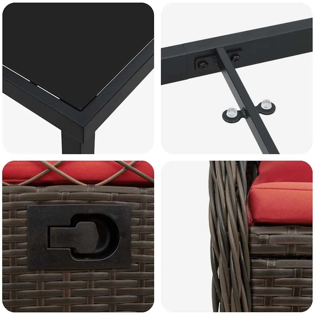 Conjunto de Jantar de Jardim 7 Peças Castanho em Rattan Poliéster