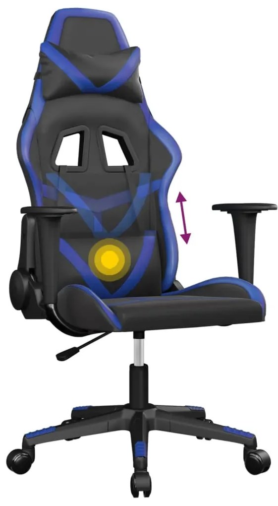 Cadeira gaming de massagens couro artificial preto e azul