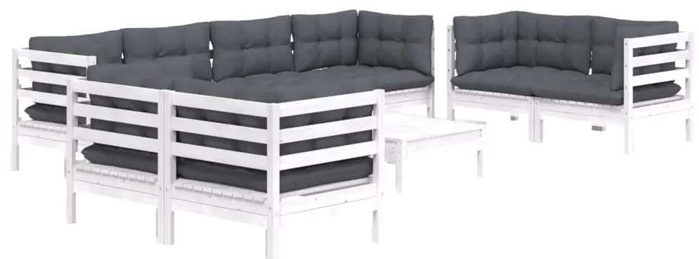 9 pcs conjunto lounge de jardim c/ almofadões pinho maciço