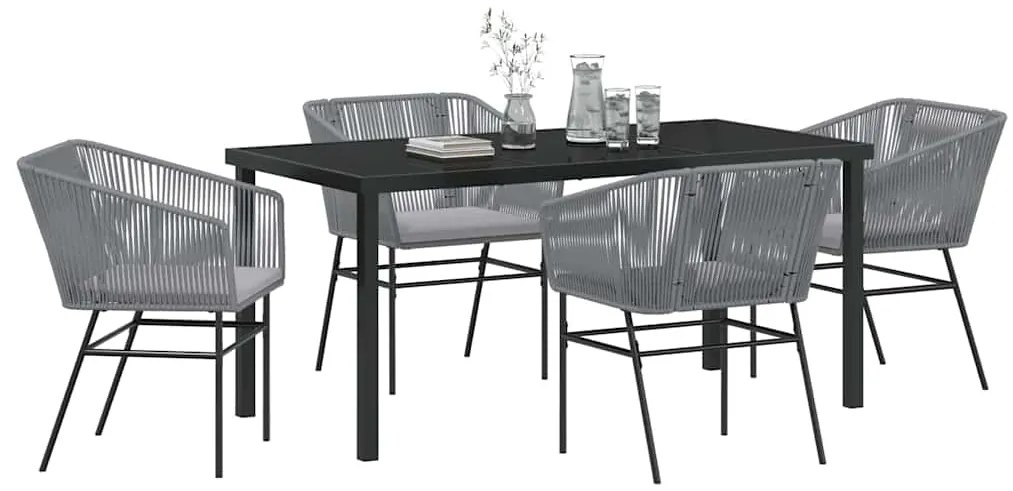 Conjunto de Jantar de Jardim 5 Peças com Almofadas Cinza em Rattan Pol