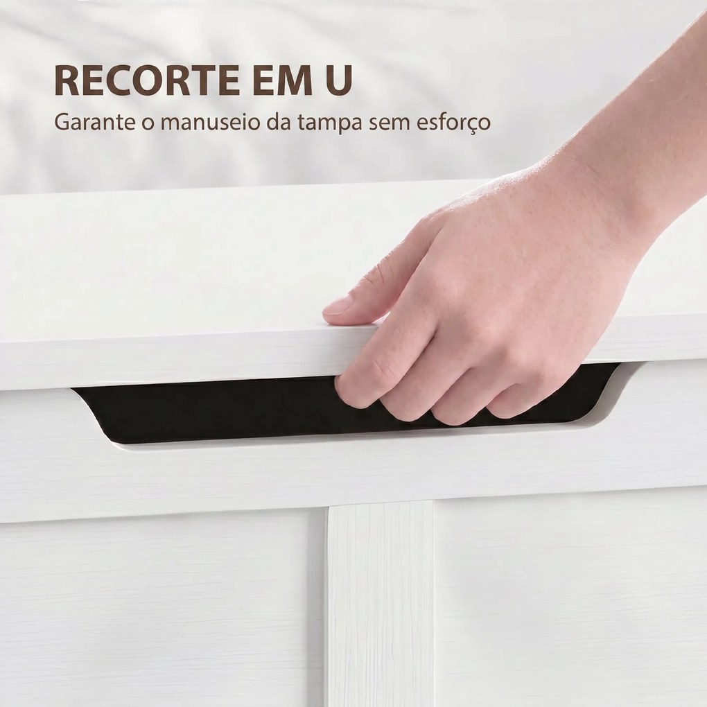Baú de Arrumação 100L com Dobradiça de Segurança e Puxador em U para Hall de Entrada ou Sala 80x40x45 cm Branco