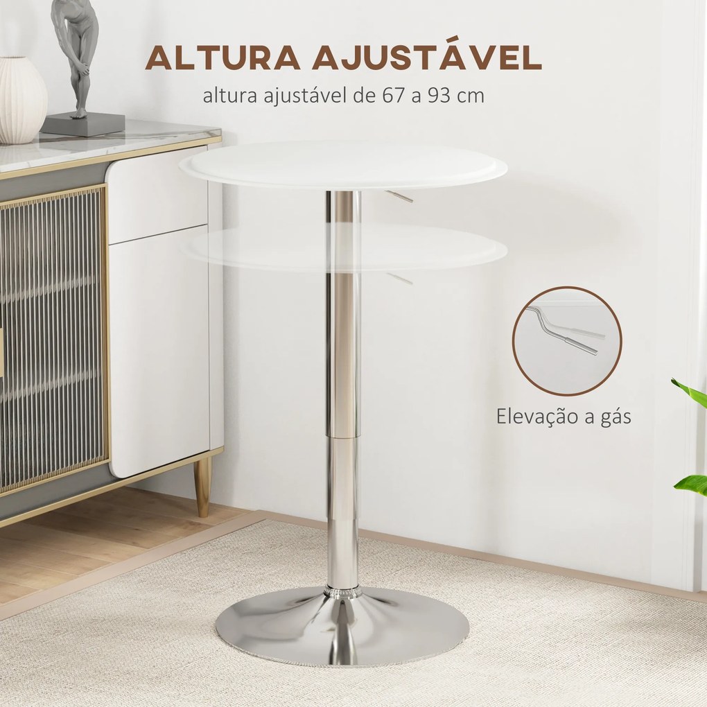 Mesa de Bar com Altura Ajustável Giratória 360° com Base Redonda Mesa Alta Moderna para Cozinha Ø63x67-93 cm Branco