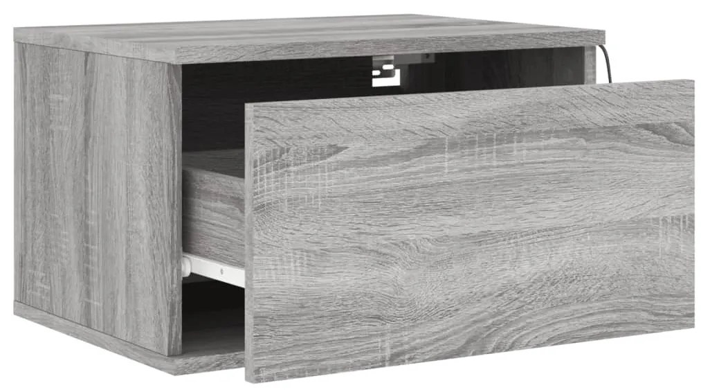 Mesas de cabeceira de parede com luzes LED 2pcs cinzento sonoma