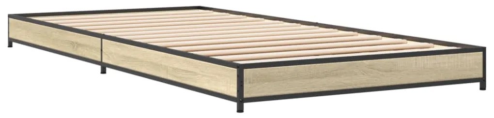 Estrutura de cama derivados de madeira e metal carvalho sonoma