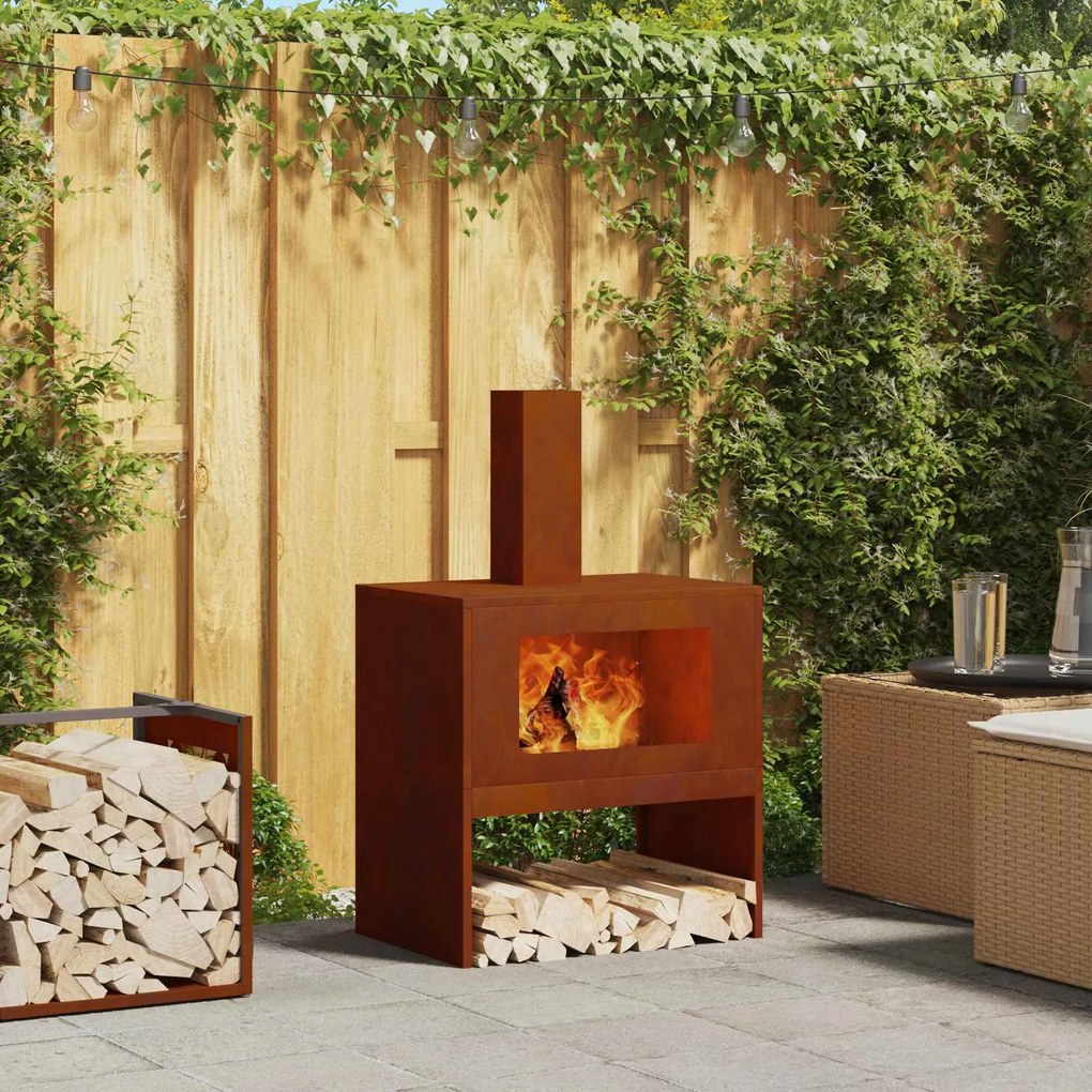 vidaXL Fire Pit Castanho 60 x 40 x 96 cm Aço resistente às intempéries