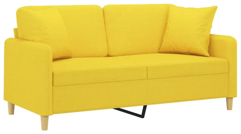 Sofá 2 lug. + almofadas decorativas 140 cm tecido amarelo-claro