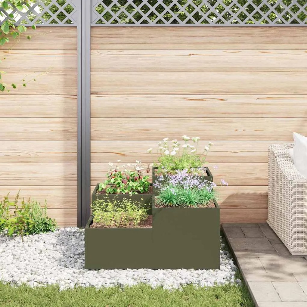 Plantadeira para Jardim vidaXL 100x100x48 cm Verde-azeitona Aço
