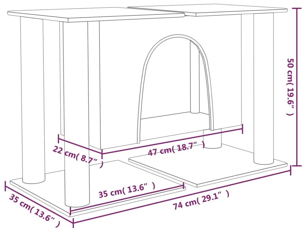 Árvore p/ gatos c/ postes arranhadores sisal 50 cm cinza-escuro