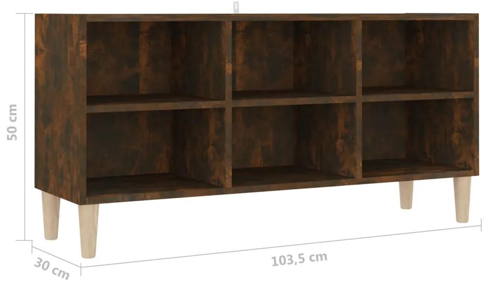 Móvel de TV pernas madeira maciça 103,5x30x50cm carvalho fumado