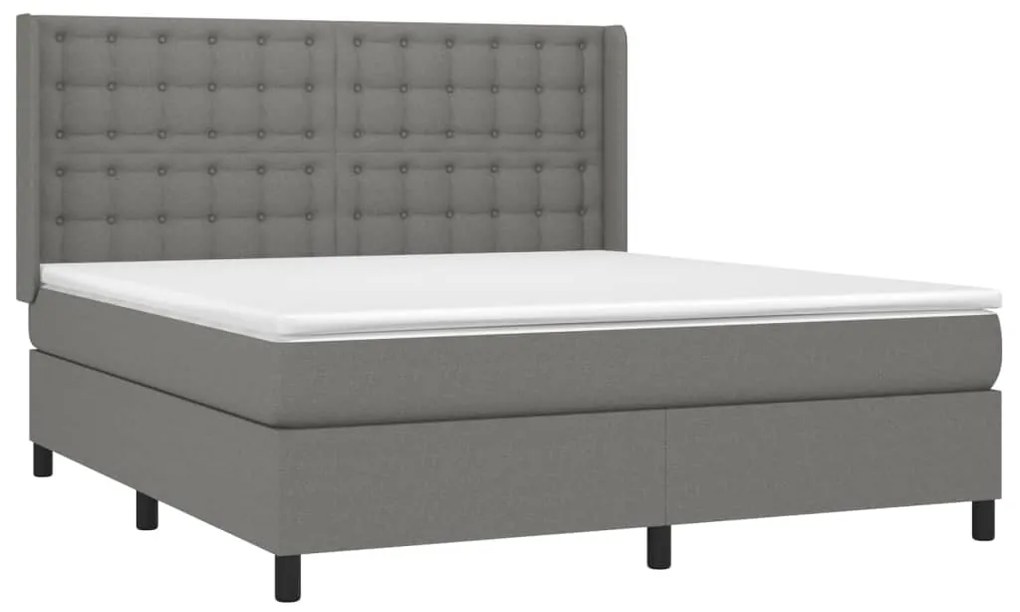 Cama box spring c/ colchão e LED 180x200 cm tecido cinza-escuro