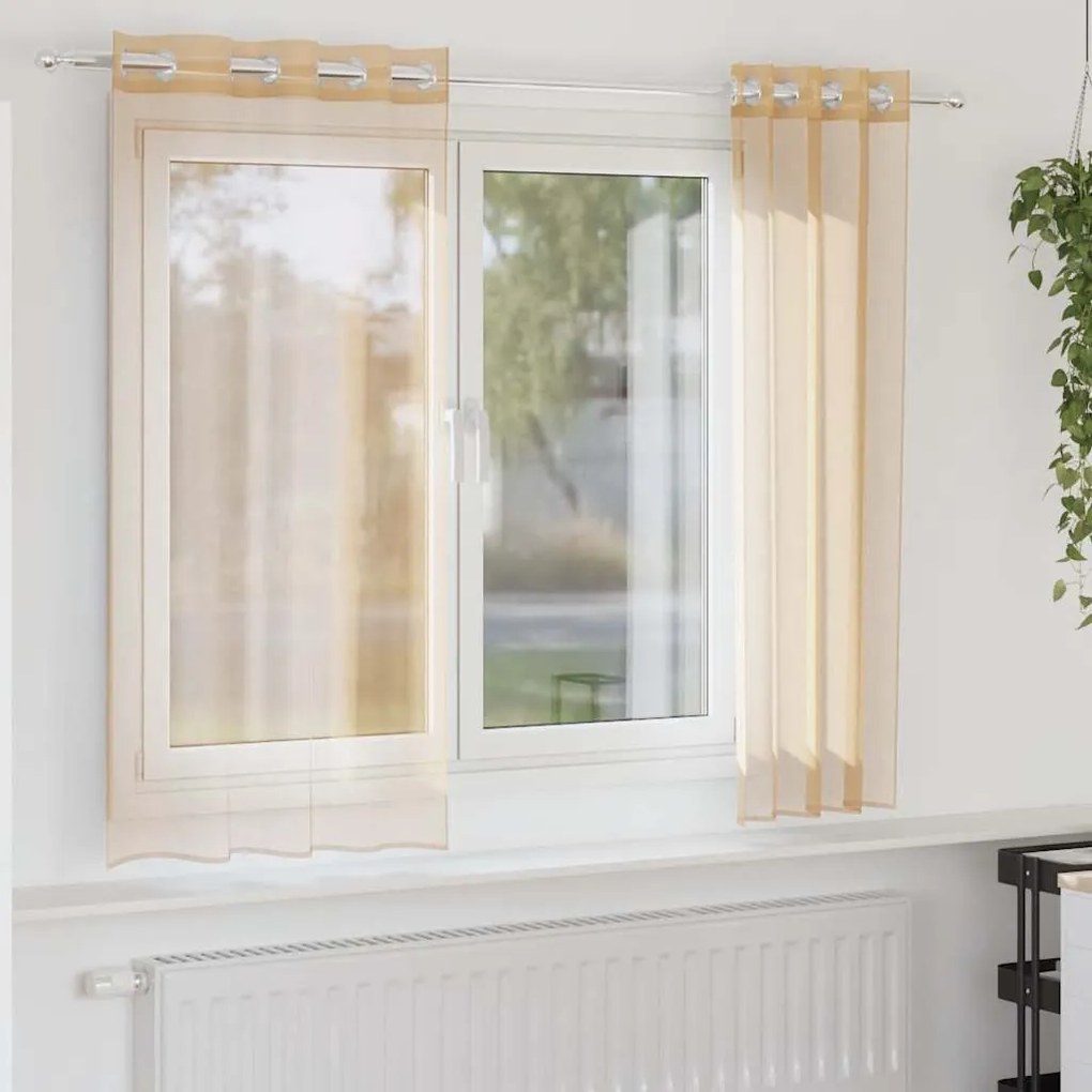 vidaXL Cortinas de voile com ilhós 2 pcs areia
