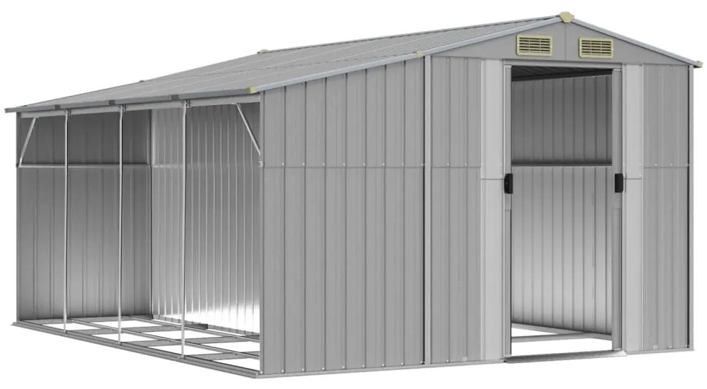 Abrigo de jardim 277x365,5x179 cm aço galvanizado cinzento