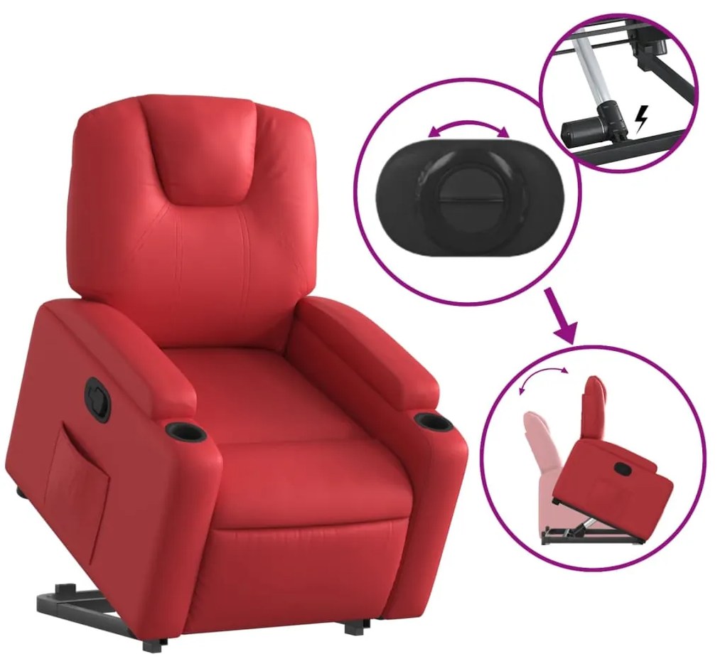 Poltrona reclinável elevatória couro artificial vermelho
