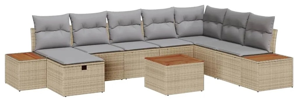Conjunto de Sofá de Jardim vidaXL de 9 peças com Almofadas Bege de Vim