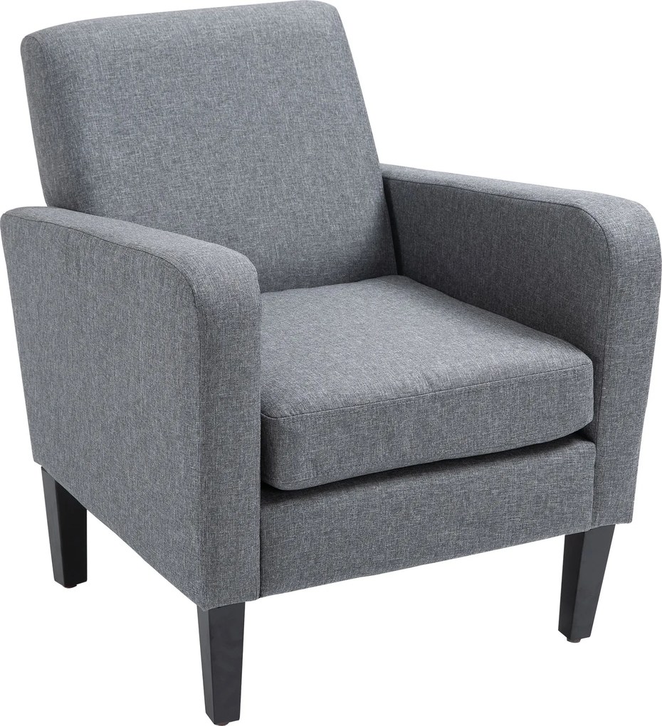 HOMCOM Poltrona individual, Poltrona relax, Poltrona estofada com pés de madeira, Tecido com visual de linho, 66 x 72 x 74 cm, Cinza claro | Aosom Portugal