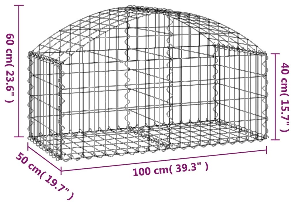 Cesto gabião arqueado 100x50x40/60 cm ferro galvanizado