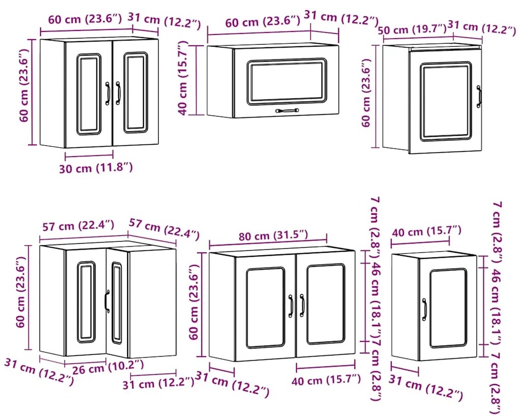 11 peças armário de cozinha conjunto Kalmar brilho branco