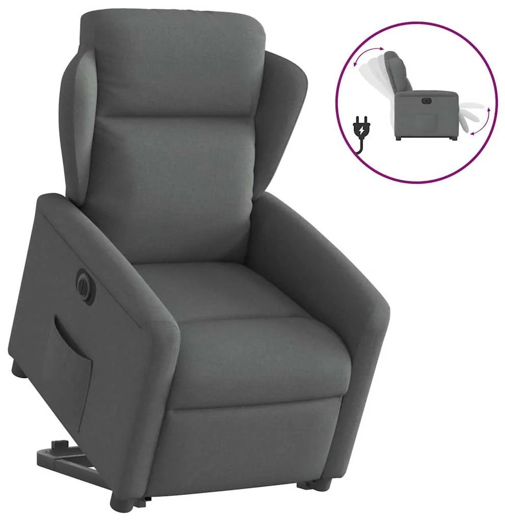 vidaXL Poltrona reclinável elevatória elétrica tecido cinzento-escuro