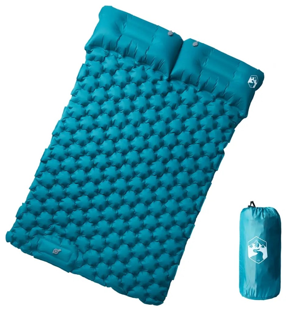 vidaXL Colchão de campismo autoinsuflável c/ almofadas 2 pessoas azul