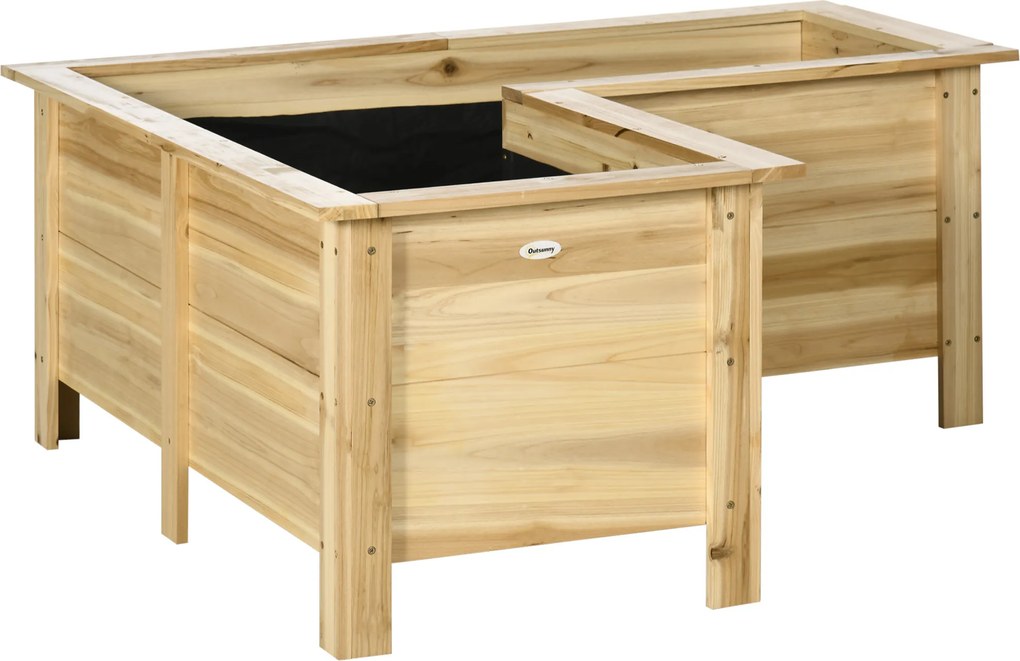 Floreira Elevada de Madeira Floreira Exterior em Forma de L com Forro Não Tecido Horta Urbana 120x120x50 cm Madeira