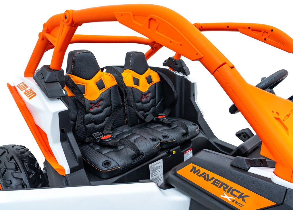 Carro elétrico para Crianças 24V 4x200W 2 Lugares, Buggy Can-Am Maverick Turbo RR Rodas de EVA, Assento de couro Laranja