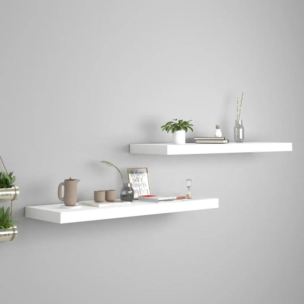 vidaXL Prateleiras parede suspensas 2 pcs 80x23,5x3,8cm MDF branco