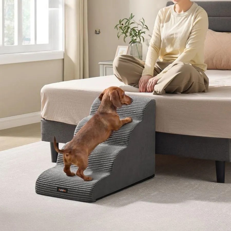 Escada para cães com 4 degraus antiderrapantes 72 x 40 x 50 cm para cães de pequeno porte cinzento ardósia