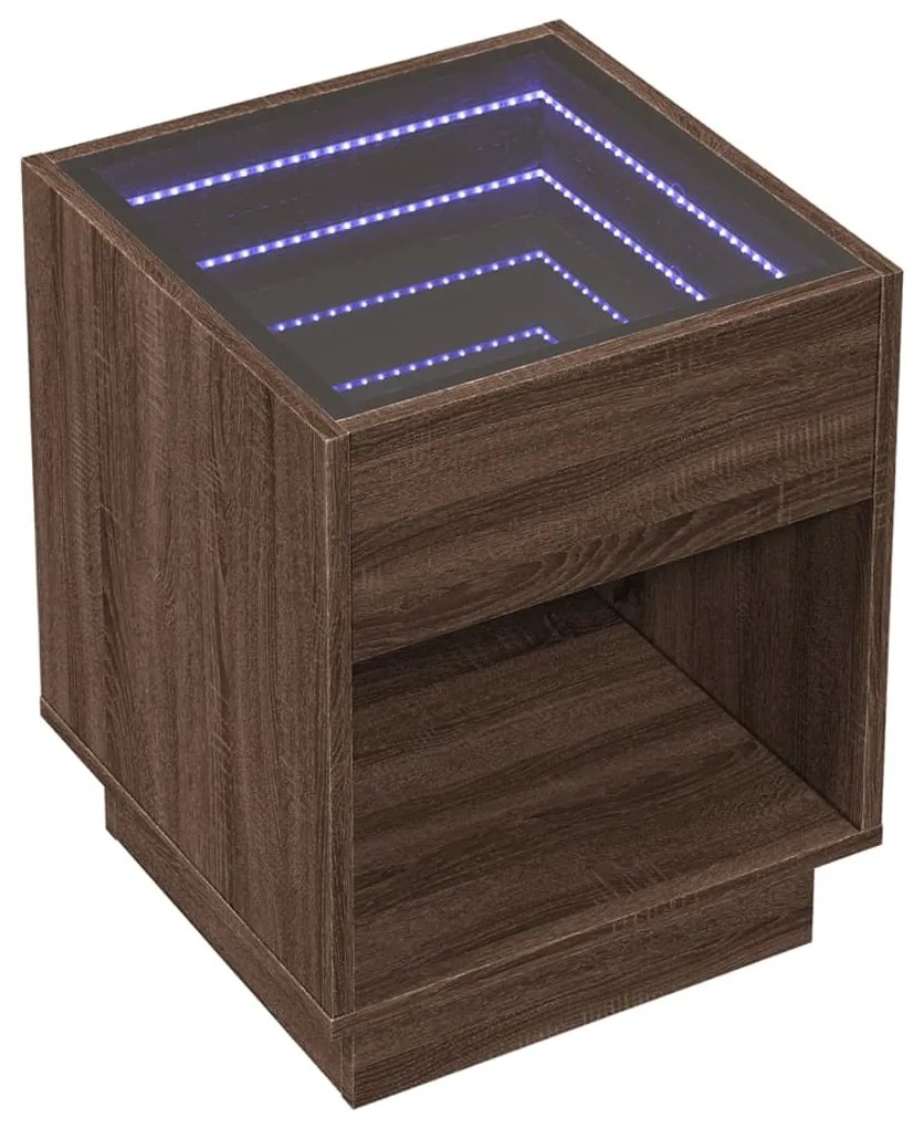 Mesa de cabeceira c/ LED Infinity 40x40x50 cm carvalho castanho