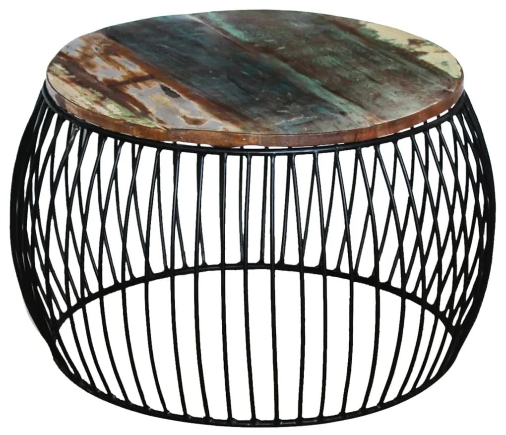 Mesa de centro redonda 68x37 cm madeira reciclada maciça