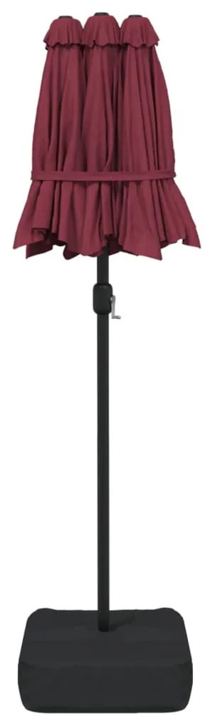 Guarda-sol de jardim c/ cabeça dupla/luzes LED 316x240 cm bordô