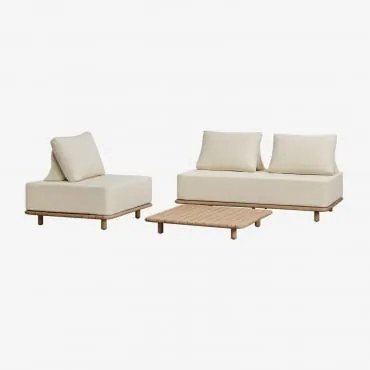 Conjunto De Jardim Com Sofá De 2 Lugares, Poltrona E Mesa De Centro 95x95 Cm Em Acácia Portet Gardénia Branco - Sklum
